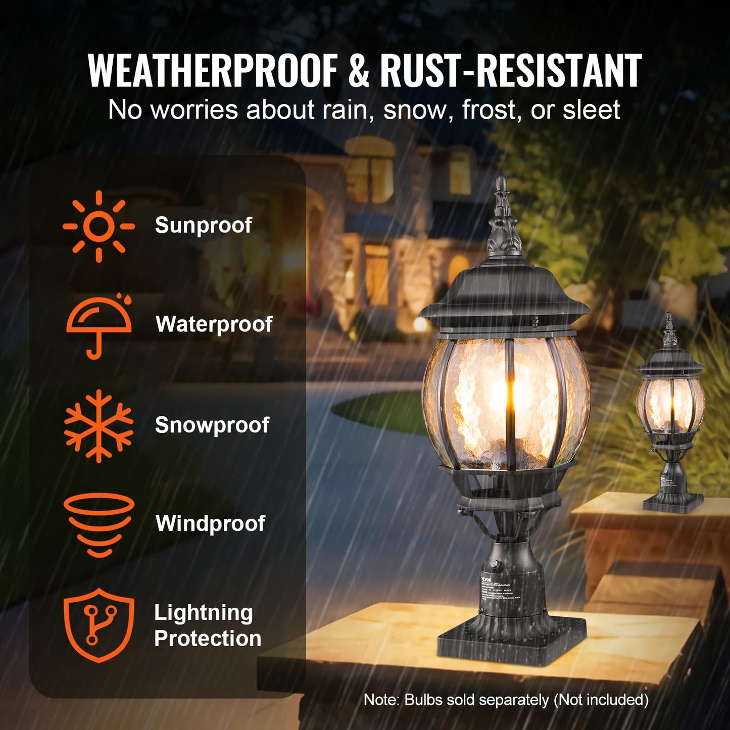 VEVOR 2 Pack Outdoor Post Light, Dusk to Dawn 22.64'' Large Size, Waterproof Lamp Post Lights Fixtures with 5.5 in Pier Mount Base Glass Shade