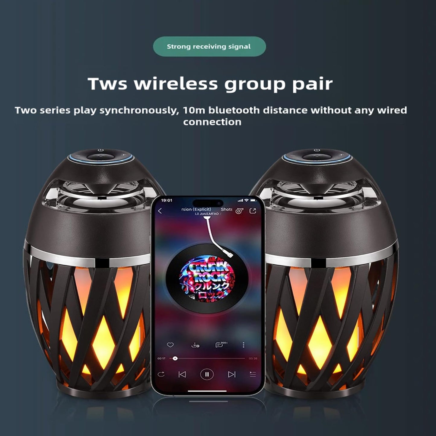 JinXiHua Led Flame Speaker Bluetooth Speakers,Dancing Flames Outdoor Indoor Portable Bluetooth Speaker &Torch Atmosphere Light for Patio Porch Garden