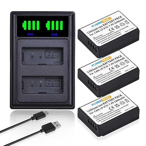 PowerTrust 3X LP-E10 Battery and Dual USB Charger for Canon 1100D 1200D 1300D Rebel T3 T5 KISS X50 X70 Battery