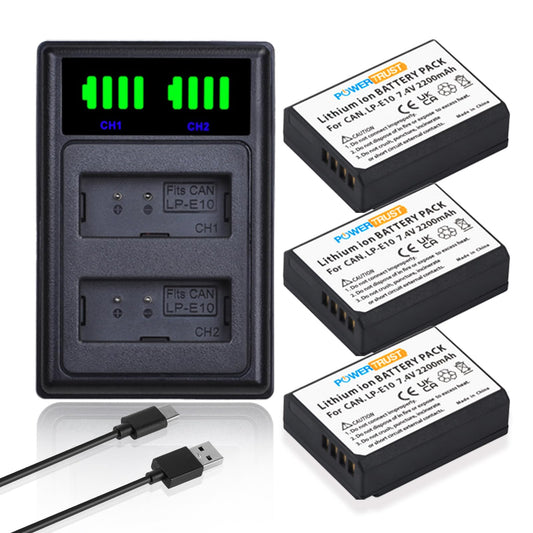 PowerTrust 3X LP-E10 Battery and Dual USB Charger for Canon 1100D 1200D 1300D Rebel T3 T5 KISS X50 X70 Battery