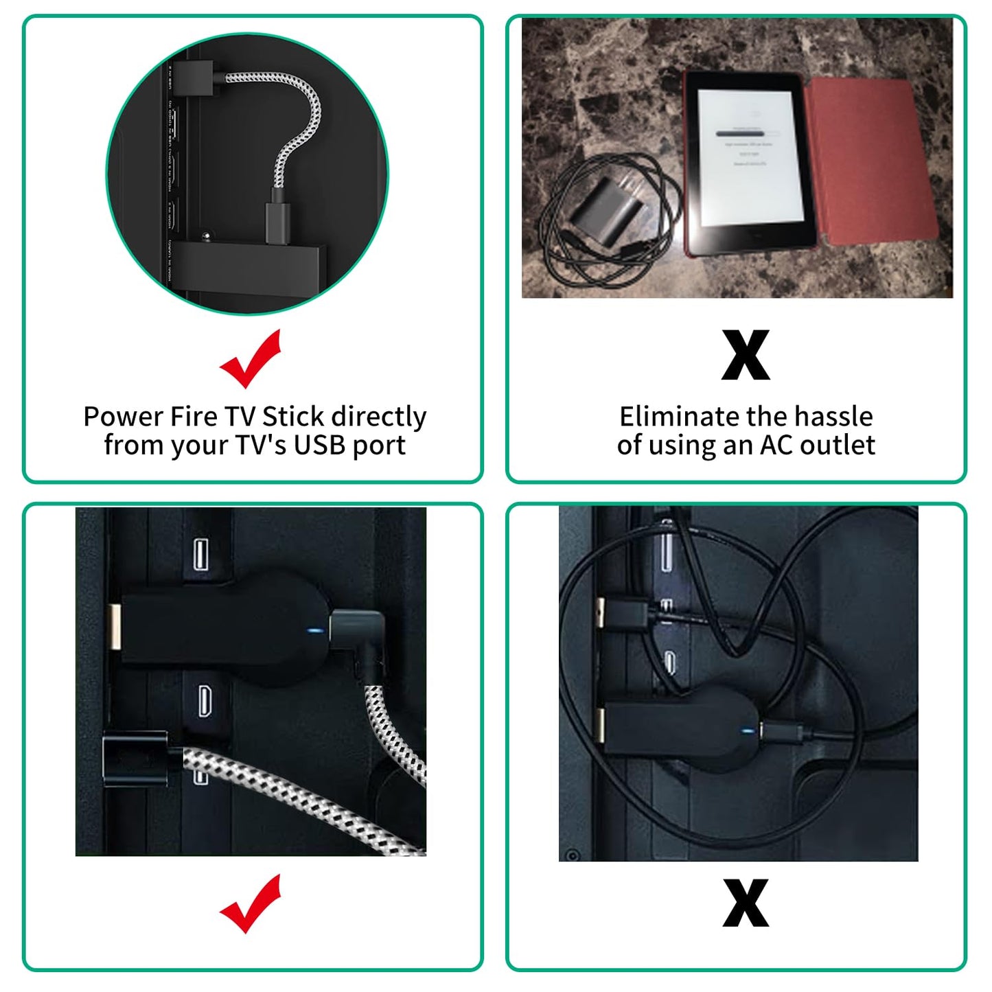 USB Power Cable for Fire Stick, Adapter Cord Plug Replacement, Powers Amazon FireStick Directly from TV USB Port, Eliminates The Need for a Charger