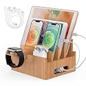 Pezin & Hulin Cell Phone Charging Stations, Bamboo Dock Organizer for Multi Devices, Tablets, Smart Watch, with Pack 5 Cables, No Power Charger Supply