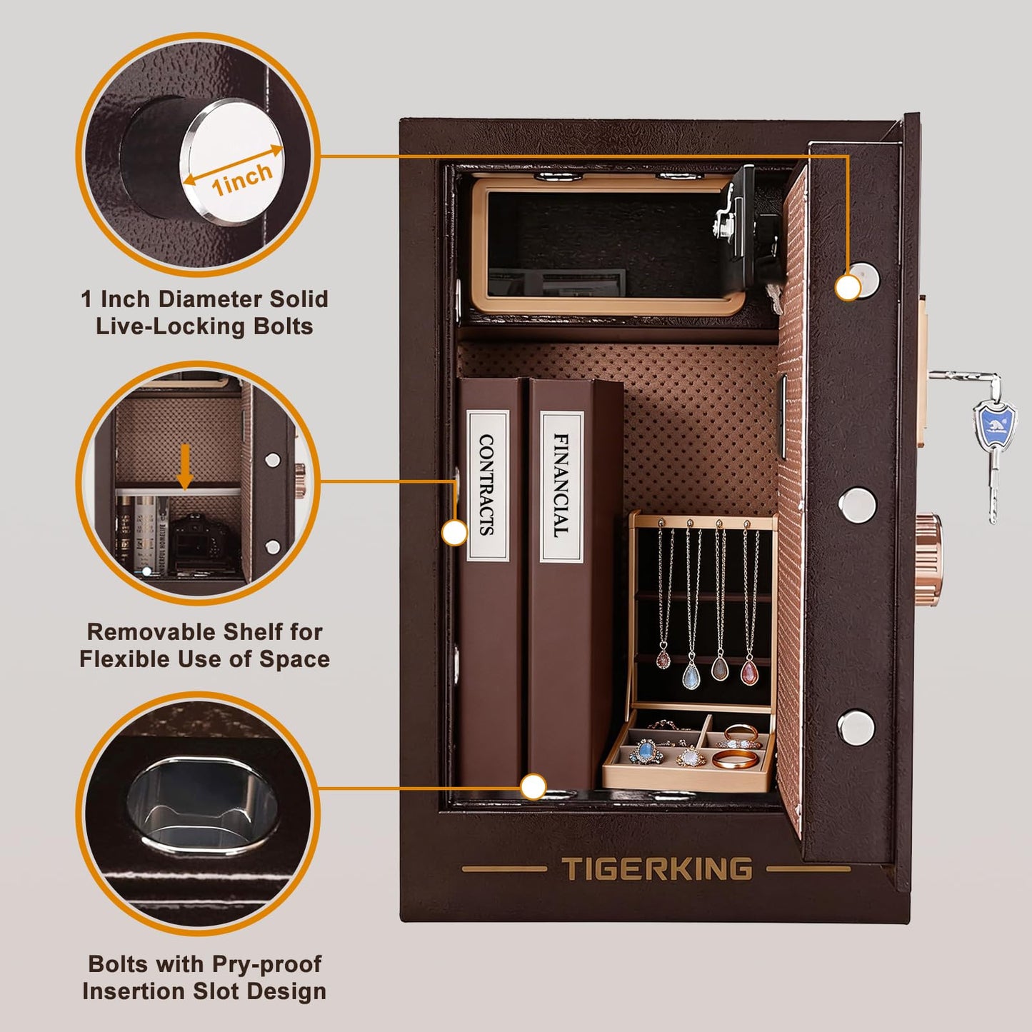 TIGERKING 3.47 Cuft Large Heavy Duty Safe Box, Digital Security Home Safe with Combination Lock Built-in Lockable Box, Dual Alarm System Safes