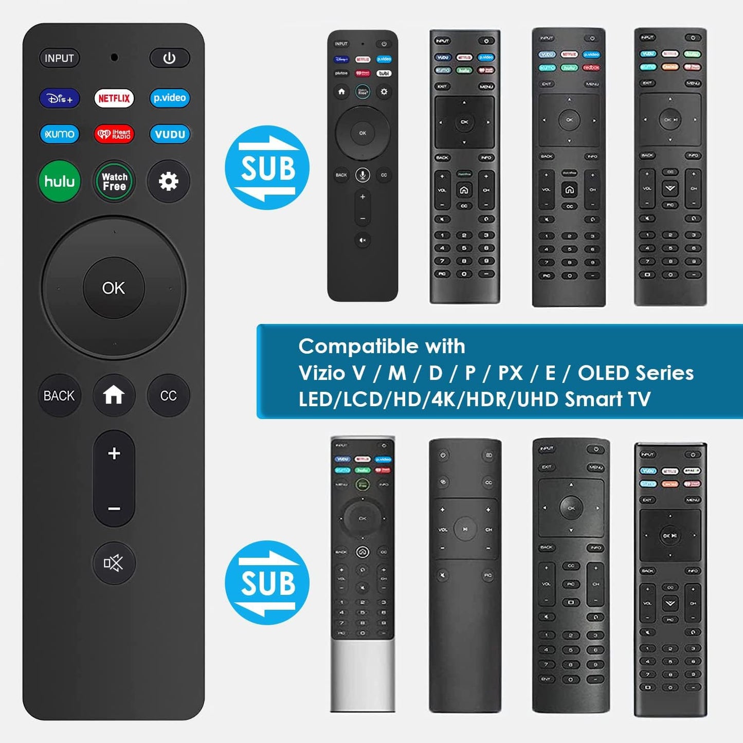 Universal Replacement Remote XRT260 for All Vizio Smart TVs with Shortcut Buttons Disney, Netflix, Video, Hulu, XUMO, VEDU, iHeart Radio and More.