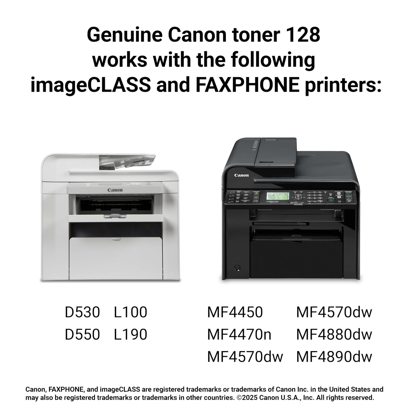 Canon Genuine 128 Black Toner Cartridge Compatible with MF4450, MF4770n, MF4570 Series, MF4800 Series, D530, D550, L100, L190