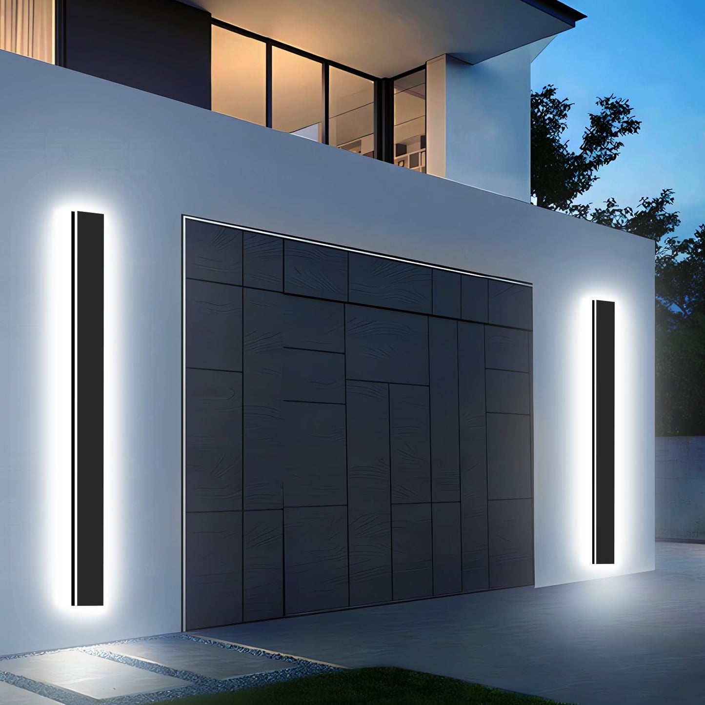 Levxhotty Upgraded 31inch 2pcs Modern Outdoor Wall Light,4.33 Inch Wide Dimmable Linear Outdoor Wall Sconce Waterproof Ip65,Black LED Long Outdoor