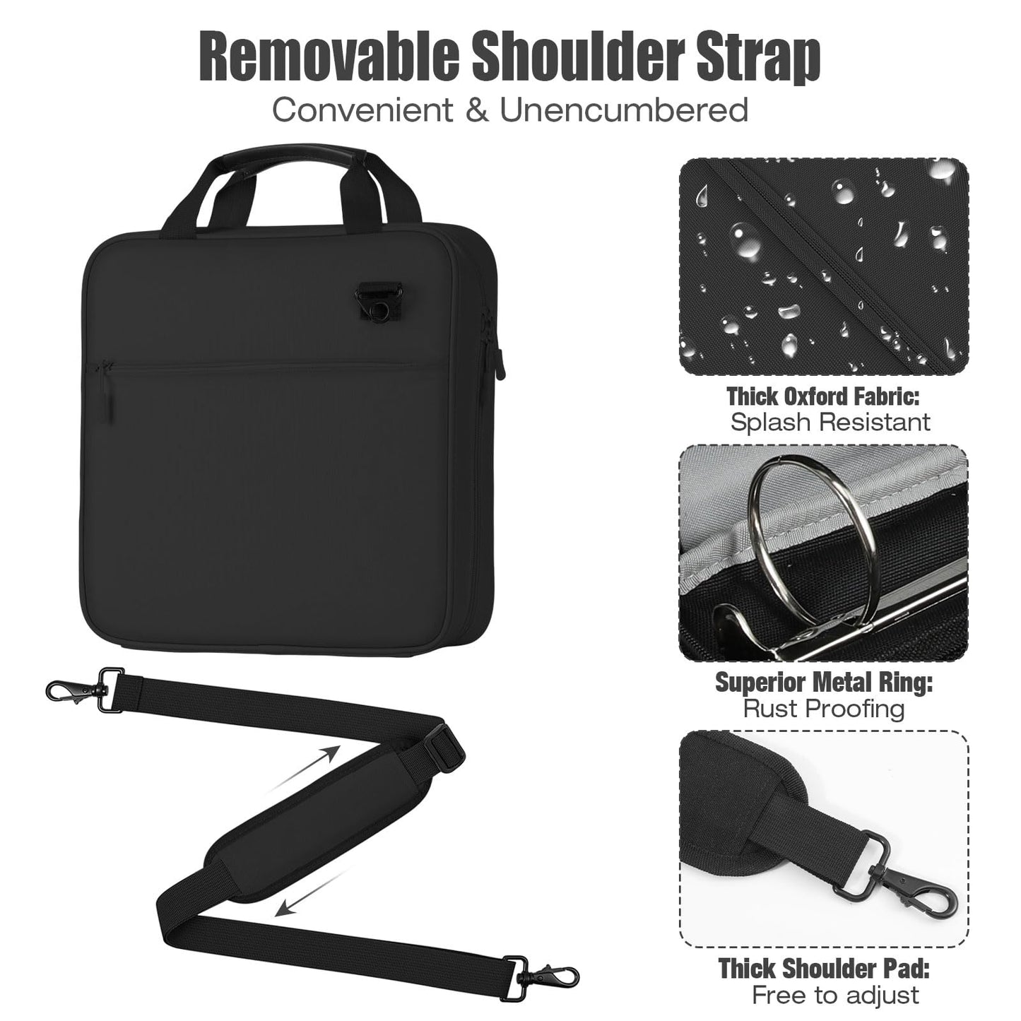 MoKo Zipper Binder, 2 Inch 3 O Ring, 5 Tab File Folders, 500 Sheets, Black