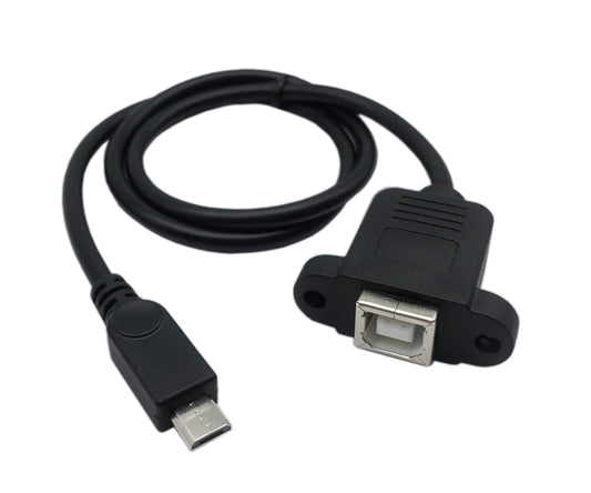 CERRXIAN 50cm Micro USB 5pin Male to USB Type B 2.0 Female Extension Panel Mount Data and Charge Cable with Screws Holes