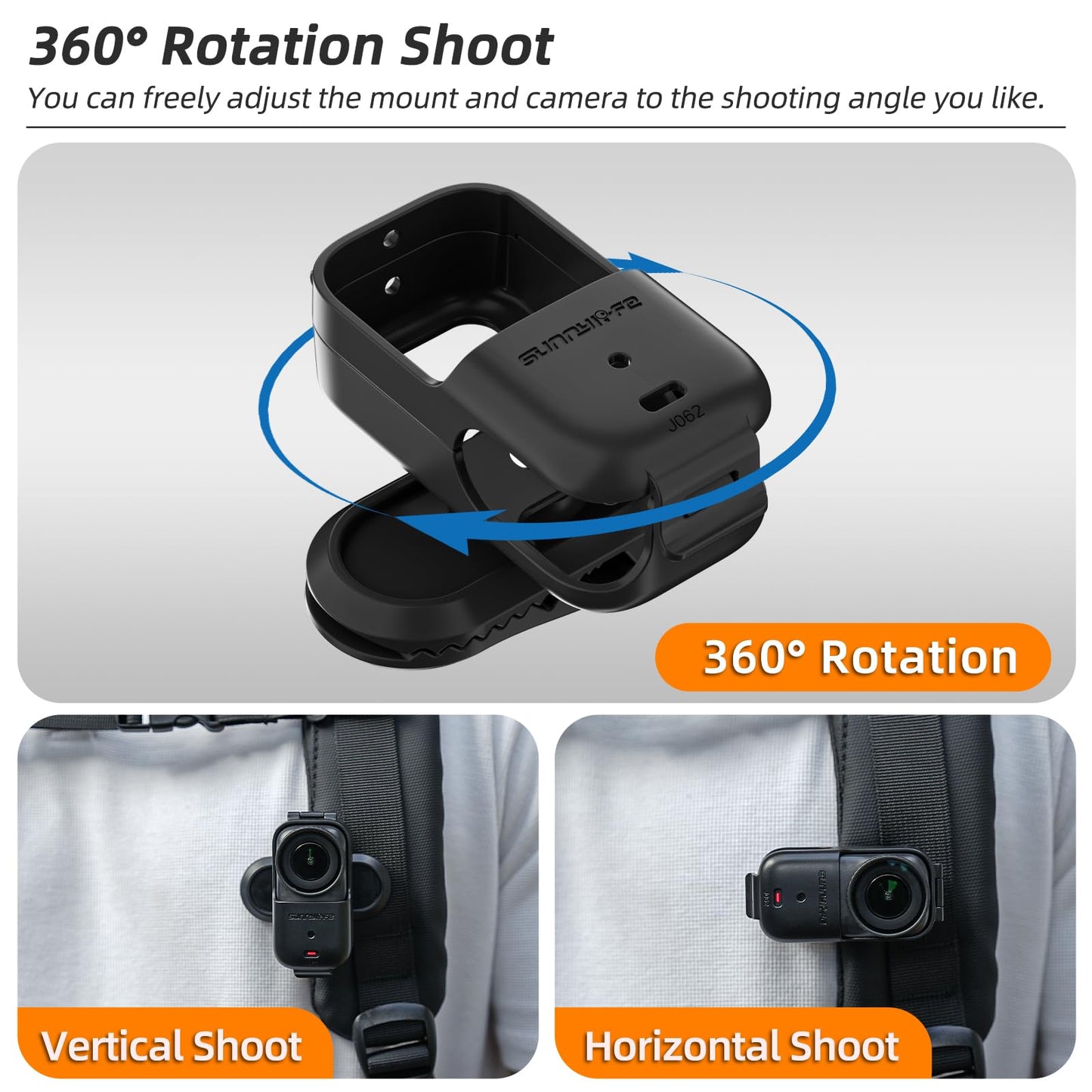 Honlyn Backpack Mount Clip for DJI Osmo Nano, 360 Rotatable, Body-Worn, Plastic, 23g, 1 Count