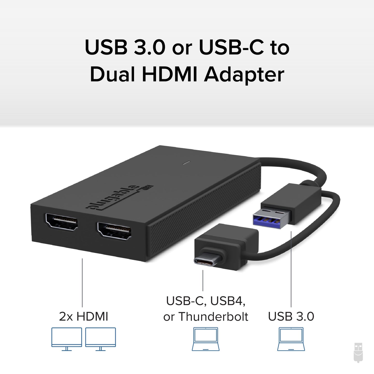 Plugable Dual HDMI Monitor Adapter for M1-M5 & Neo macOS, Windows, ChromeOS - USB-C, Thunderbolt, USB 3.0 Compatible, Supports 2 Displays at 1080p