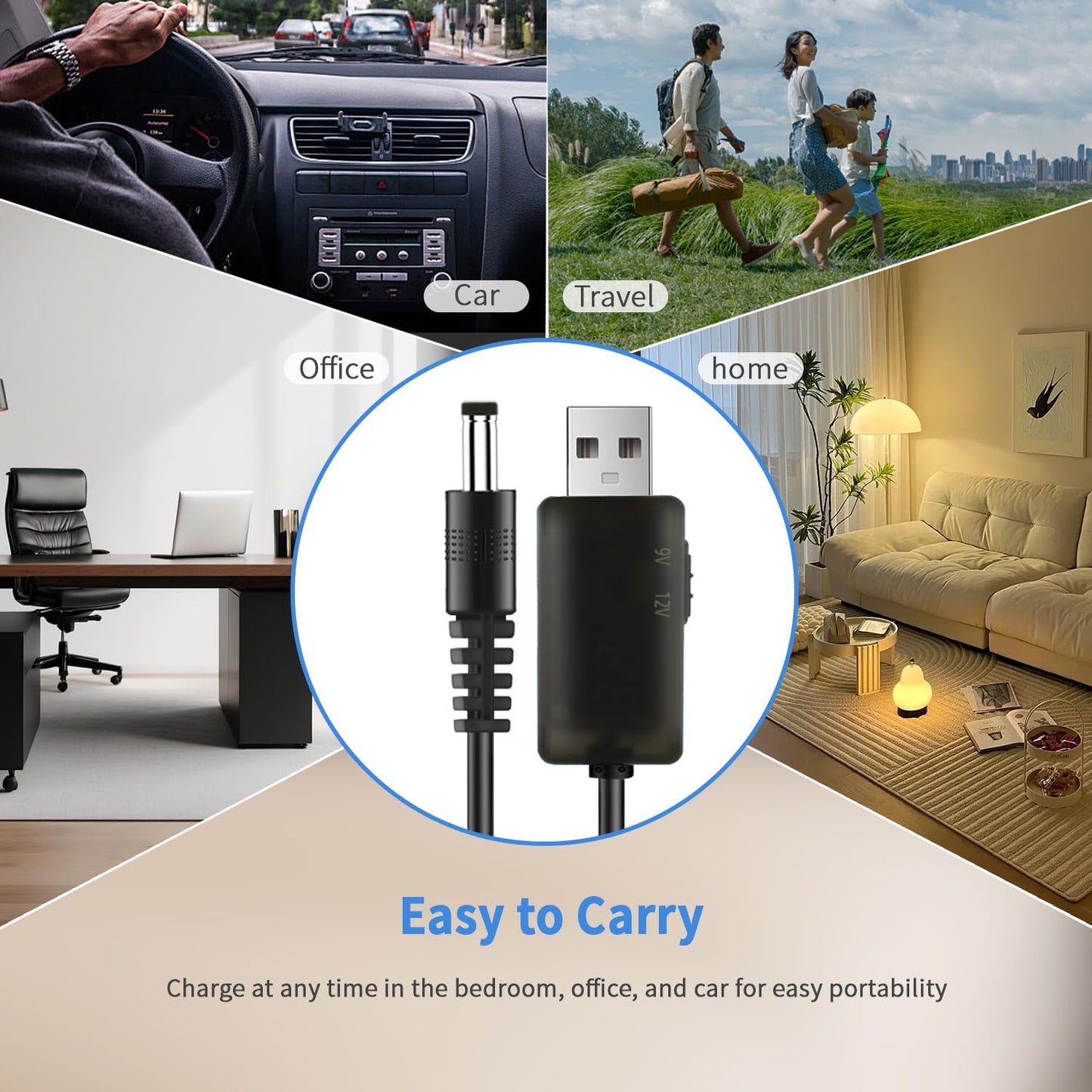 YiKaiEn USB to DC 9V 12V Charging Cable, Universal Power Cord for Toys,Watches,Speaker,Camera,Monitor,Table Lamp,Phones,LED Light Strip, Router, DC
