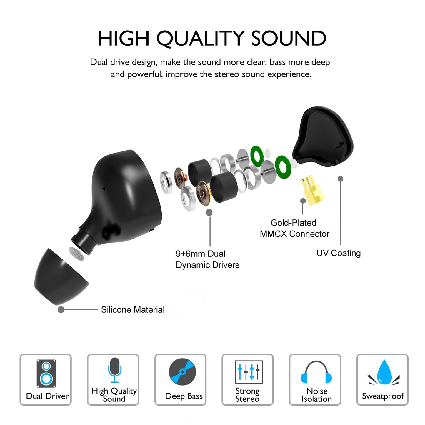 DEMAKE in Ear Monitor with Detachable 3.5mm Cable, with Mic