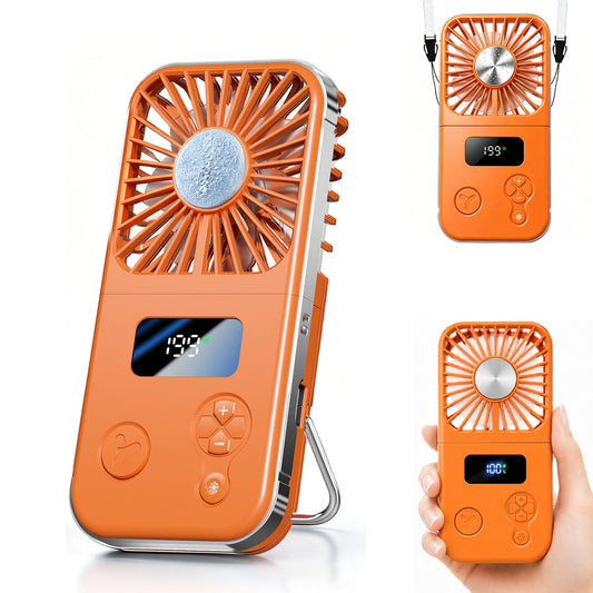 tulilut Portable Fan, Handheld Fan with Ice Cooling Plate, 5 Speeds Mini Personal Cooling Fan, Foldable USB-C Desk Fan with Digital Display & Lanyard