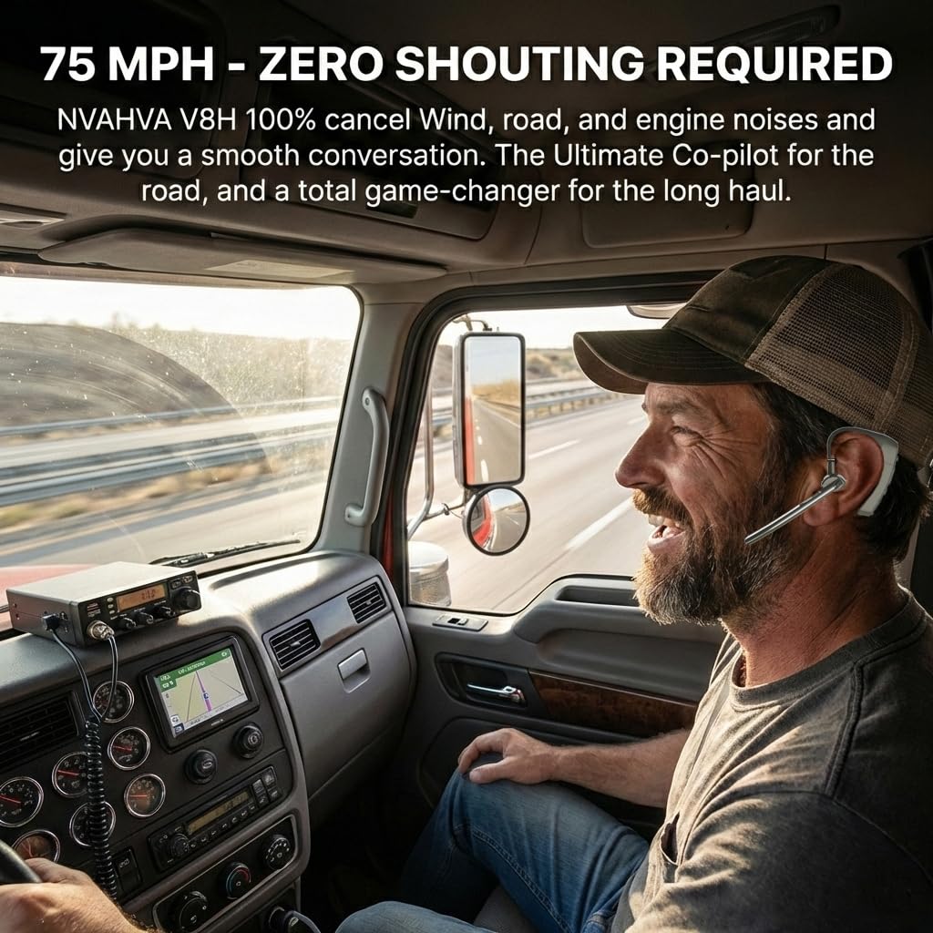 NVAHVA Trucker Bluetooth Headset with Pro 70dB Noise Canceling, Wireless Headset with Mute Mic for Work, One Ear Piece Hands-Free Bluetooth Headphones