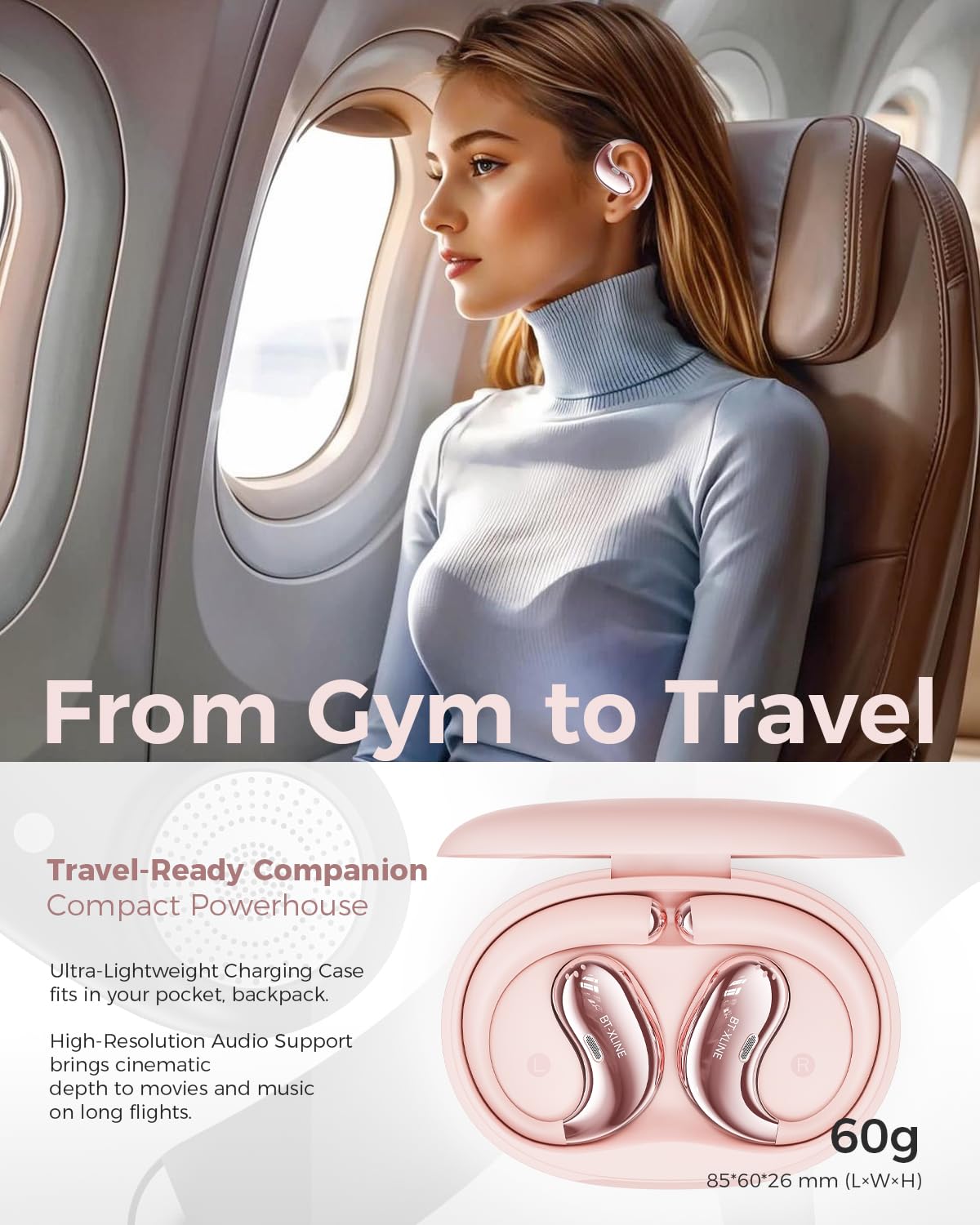 BEVCEFCC Open Ear Bluetooth Headphones, Bluetooth 6.0, Open Ear Earbuds, 36H Playtime, Flex EarHook for Sports, Running, Workouts - Comfortable…
