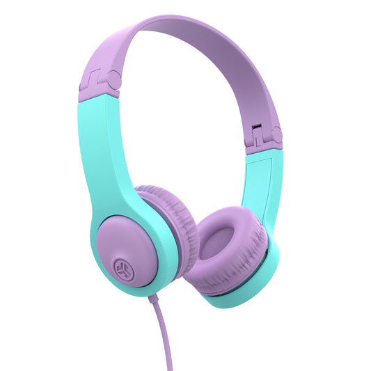 JLab, JBuddies Folding Gen 2, Kids Wired Headphones, Noise Isolating, Volume Limiting, Toddler Headphones Ages 2+, Pink/Teal