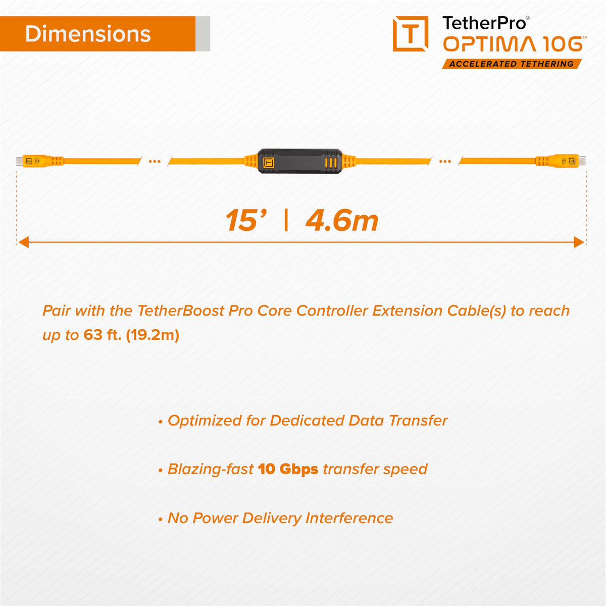 TetherPro Optima 10Gbps Gen 2 USB-C, 15' (4.6m)