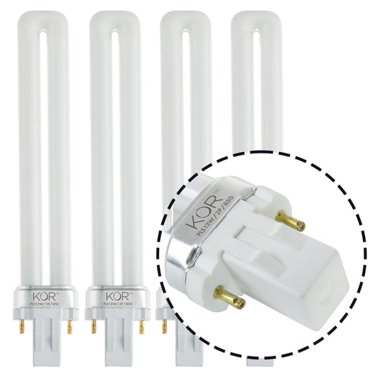 KOR 13W CFL Light Bulbs, GX23 2-Pin Base, 5000K Bright White, 4-Pack