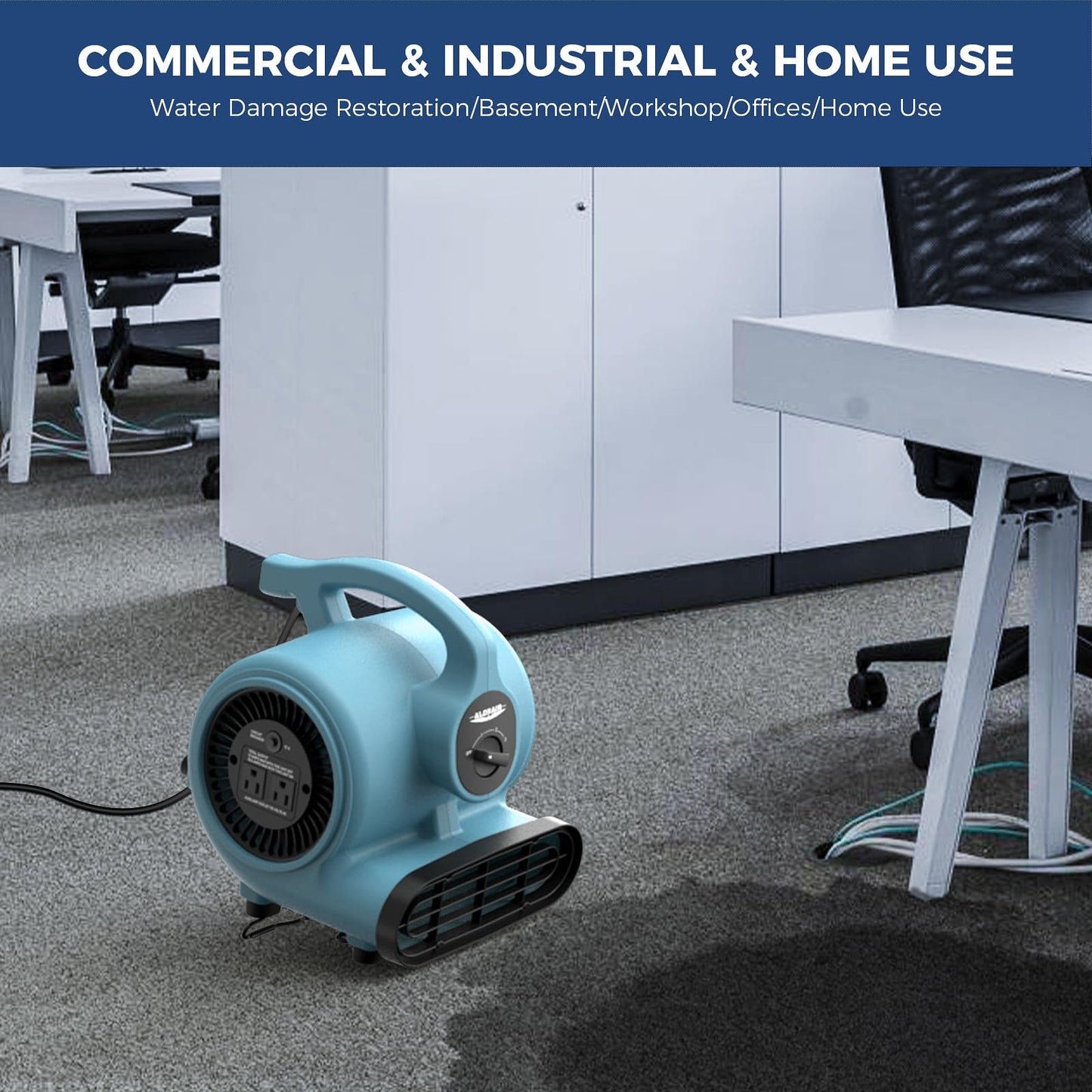 ALORAIR 3 Speed Air Mover Blower Fan 115W 600CFM Utility Floor Fan - Blue