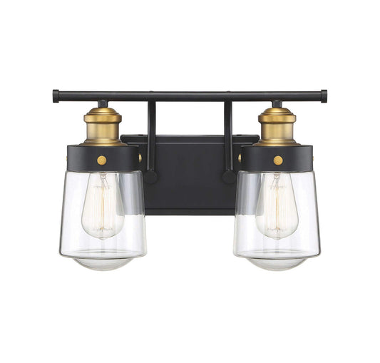Savoy House 8-2069-2-51 Macauley Industrial Farmhouse Rustic Clear Glass Bathroom Vanity Wall Light, 2-Light 120 Total Watts, 10" H x 15" W, Vintage