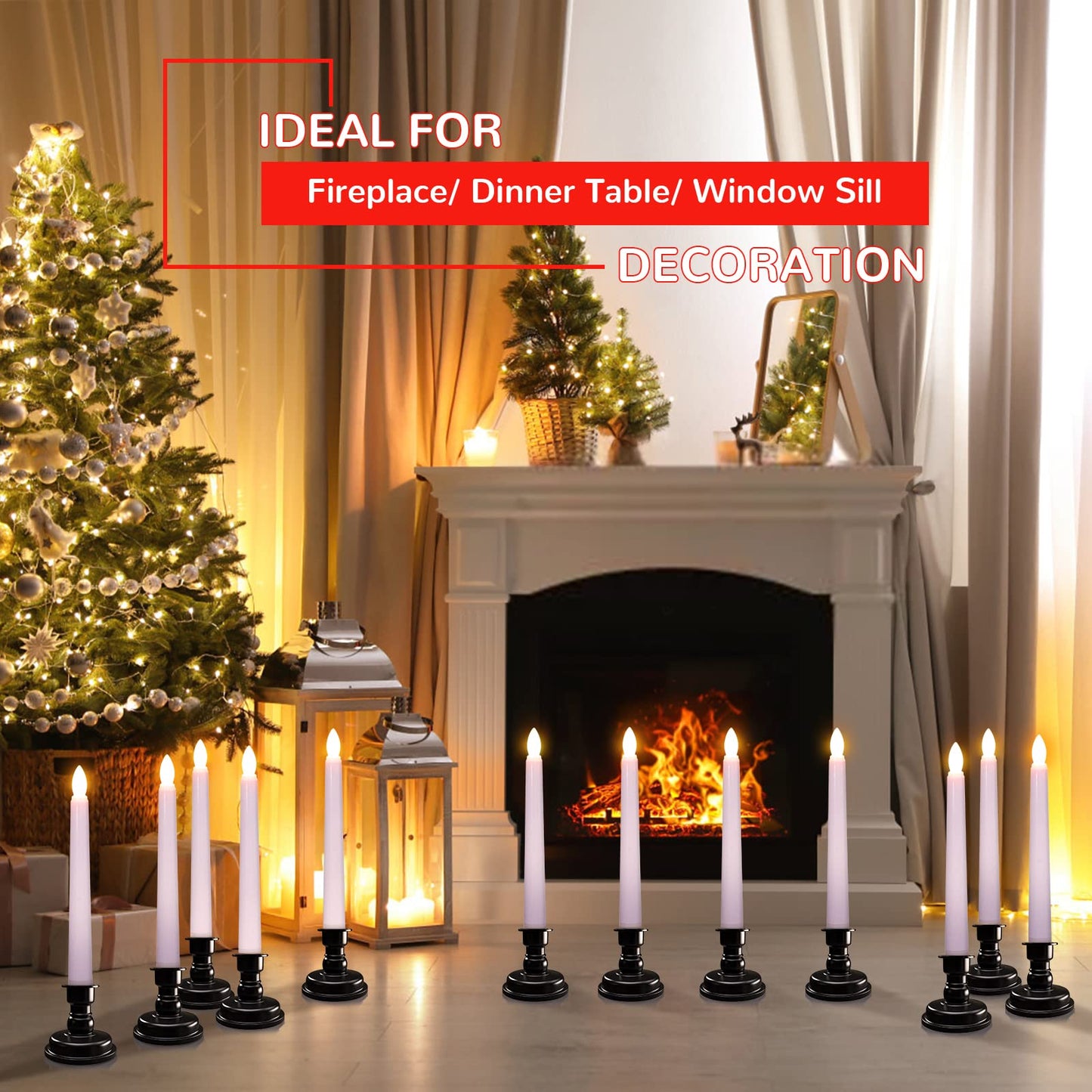 PChero LED Taper Candles with Remote Timers, 6 Pack Flameless Battery Operated Flickering Window Candles with Candlestick Holders for Thanksgiving