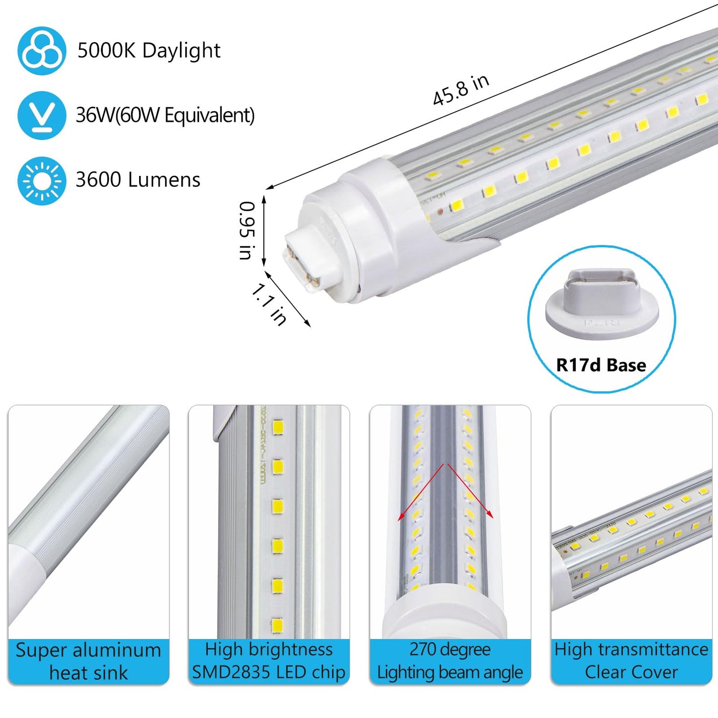 GOCuces 36W 45.8 Inch T8 LED Tube Lights F48T12 Replacement 6-Pack