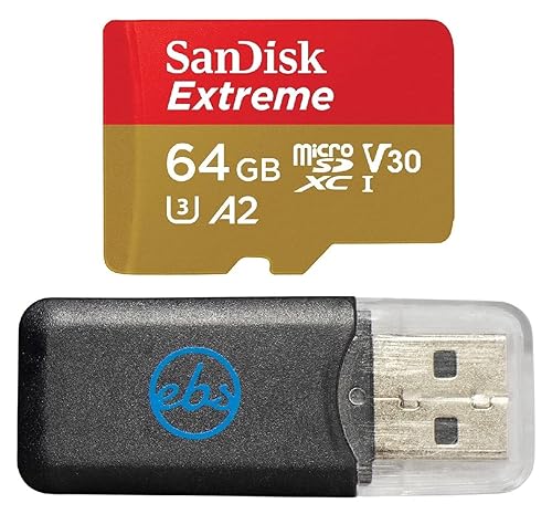 SanDisk Extreme 64GB V30 A2 microSDXC Memory Card for DJI Drones Works with Mini 3 Pro, Mini 3, DJI RC (SDSQXA2-064G-GN6MN) Class 10 Bundle with (1)