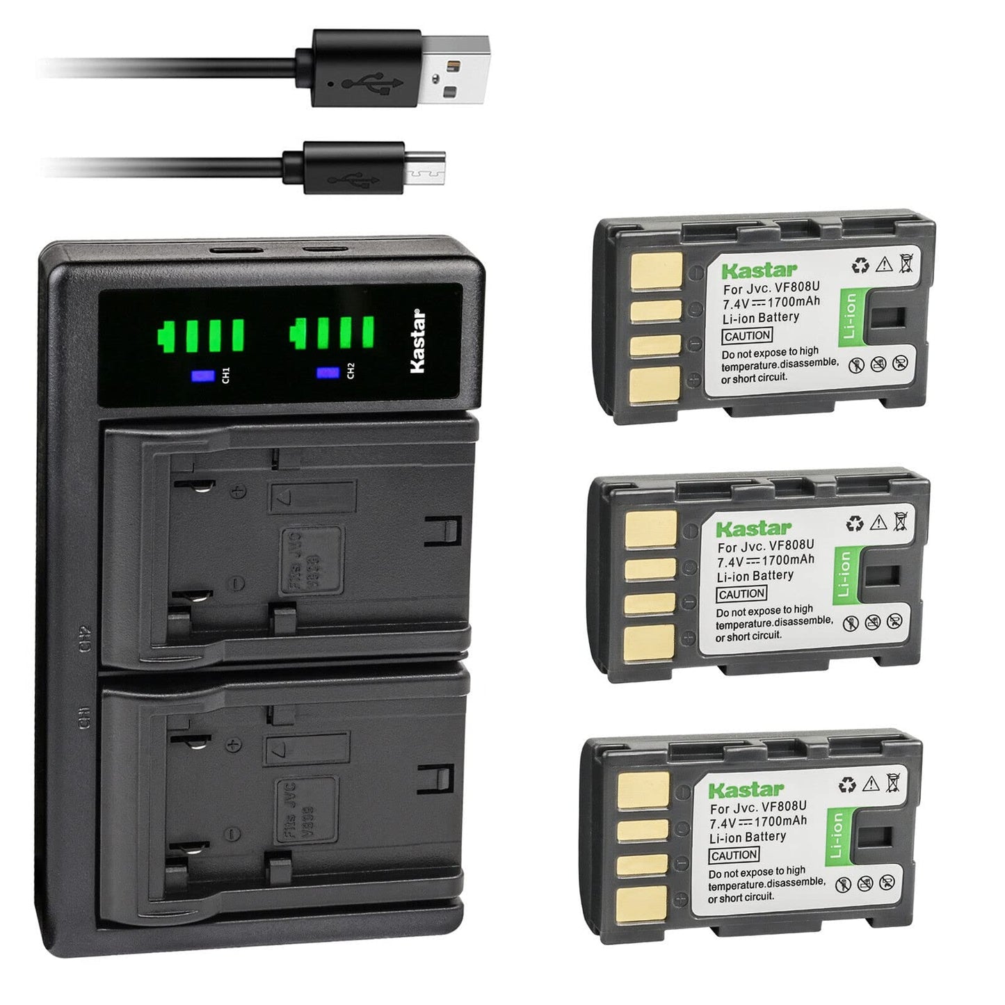 Kastar 3-Pack Battery and LTD2 USB Charger Replacement for JVC GZ-MG330 GZ-MG330A GZ-MG330AUS GZ-MG330B GZ-MG330H GZ-MG330HUS GZ-MG330R GZ-MG330RUS