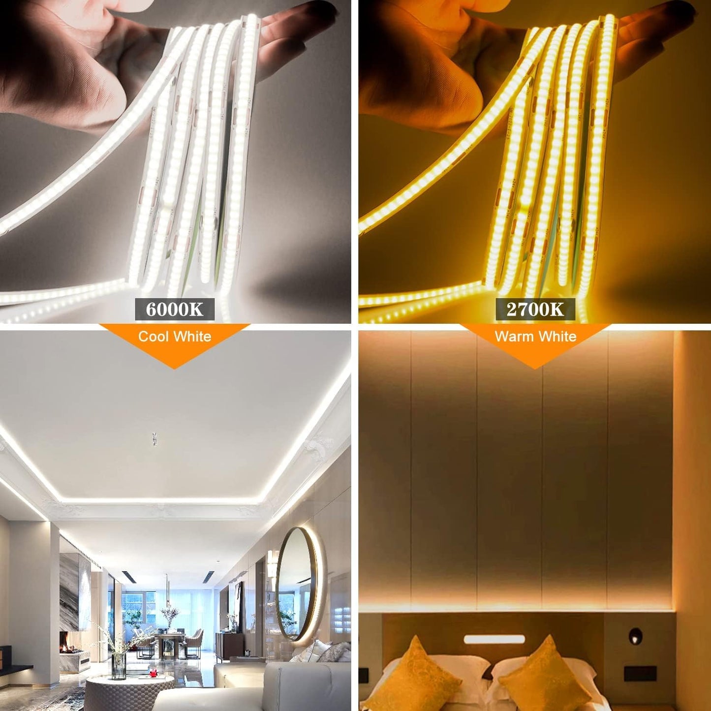 Smacen Battery Powered COB Led Strip Lights, 3.28Ft Battery Operated 6000K Cool White LED Strip Lights, High Brightness Flexible LED Tape Lights