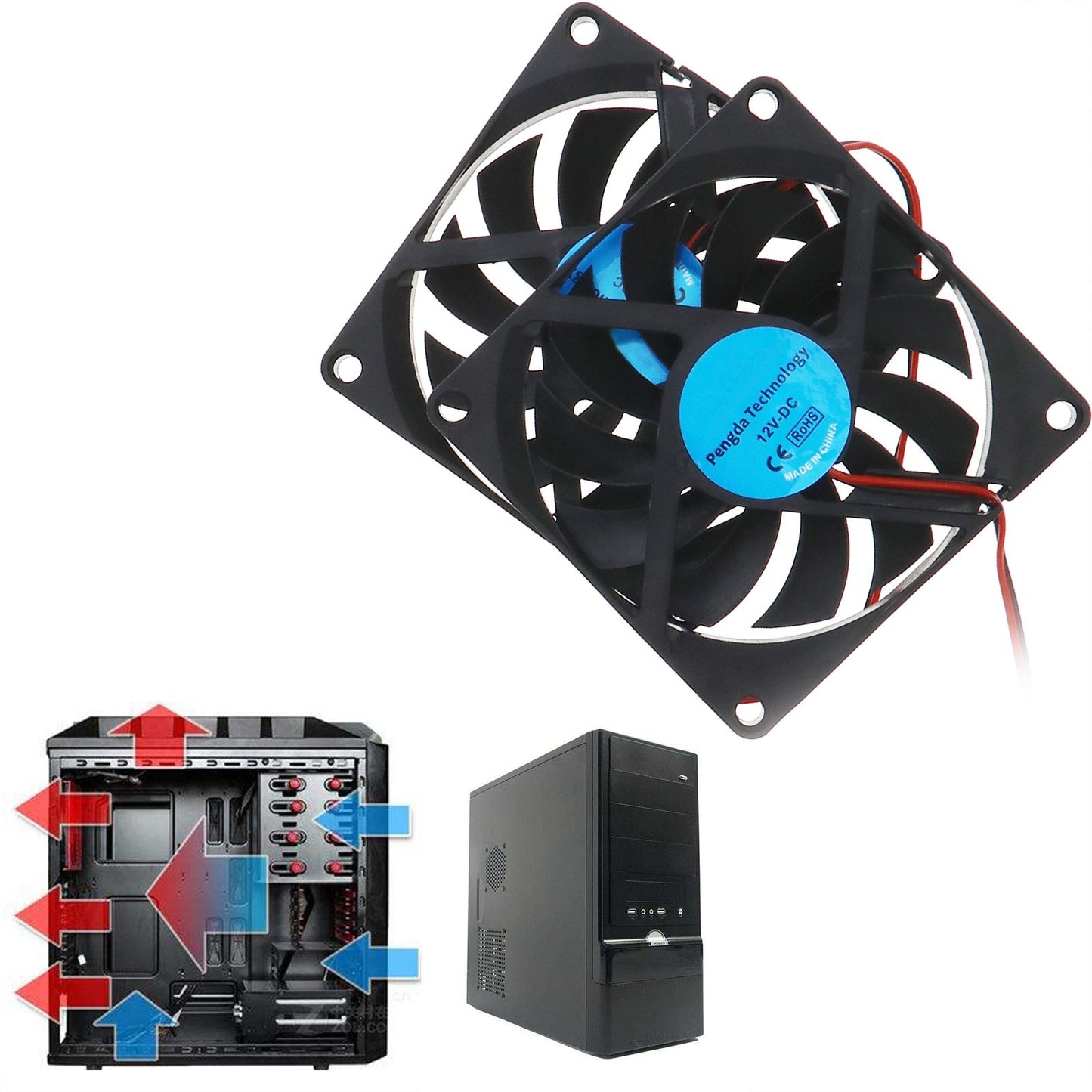 SING F LTD 2X Standard Computer Fans PC Case Cooling Cooler Fans Brushless Silent 80x80x10mm DC 12V 2Pin