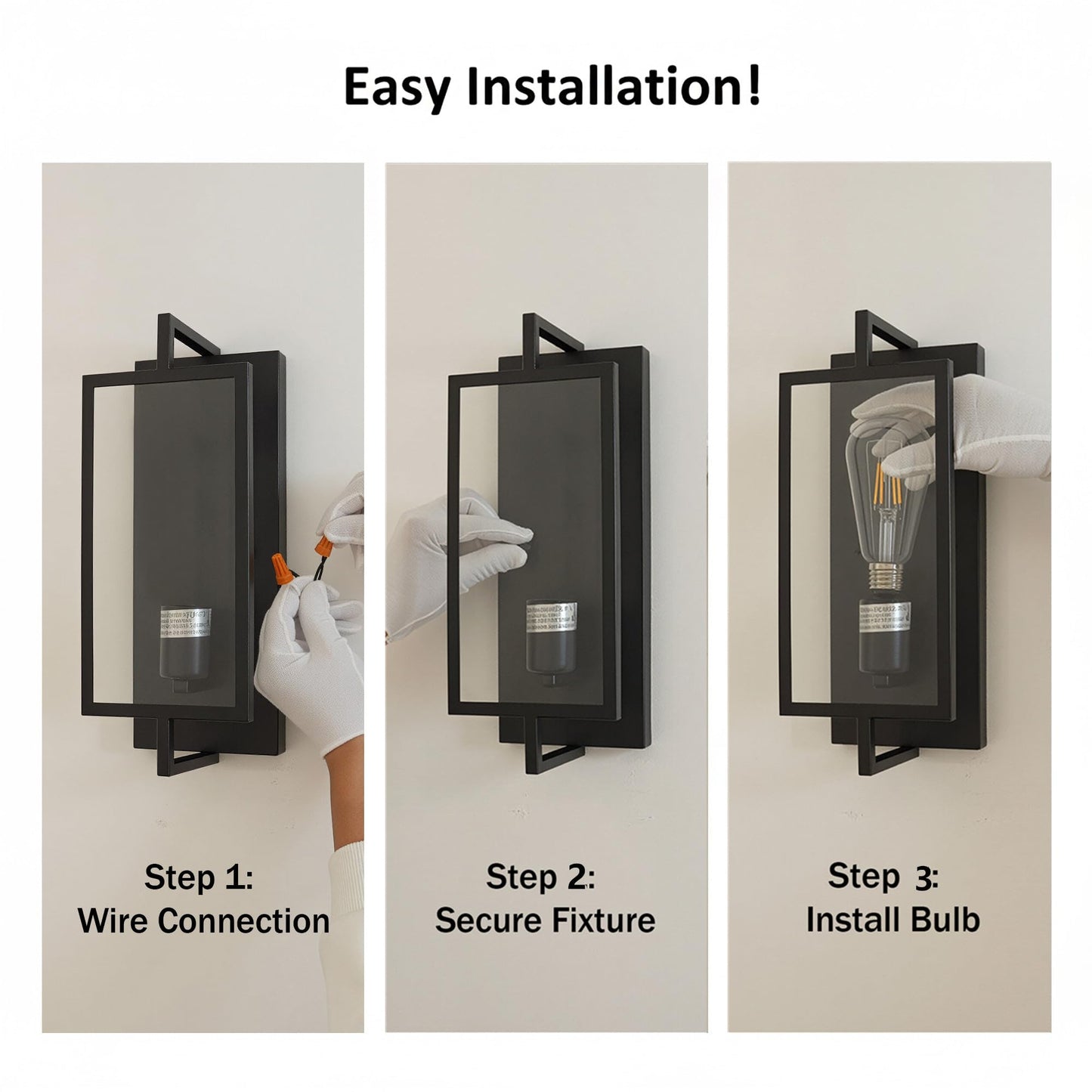 Laplusbelle Black Wall Sconce, 13 in. Indoor Wall Lamp with Tempered Glass, E26 Base for DIY Lighting Fixture, ETL Bathroom Vanity Light Wall Mounted