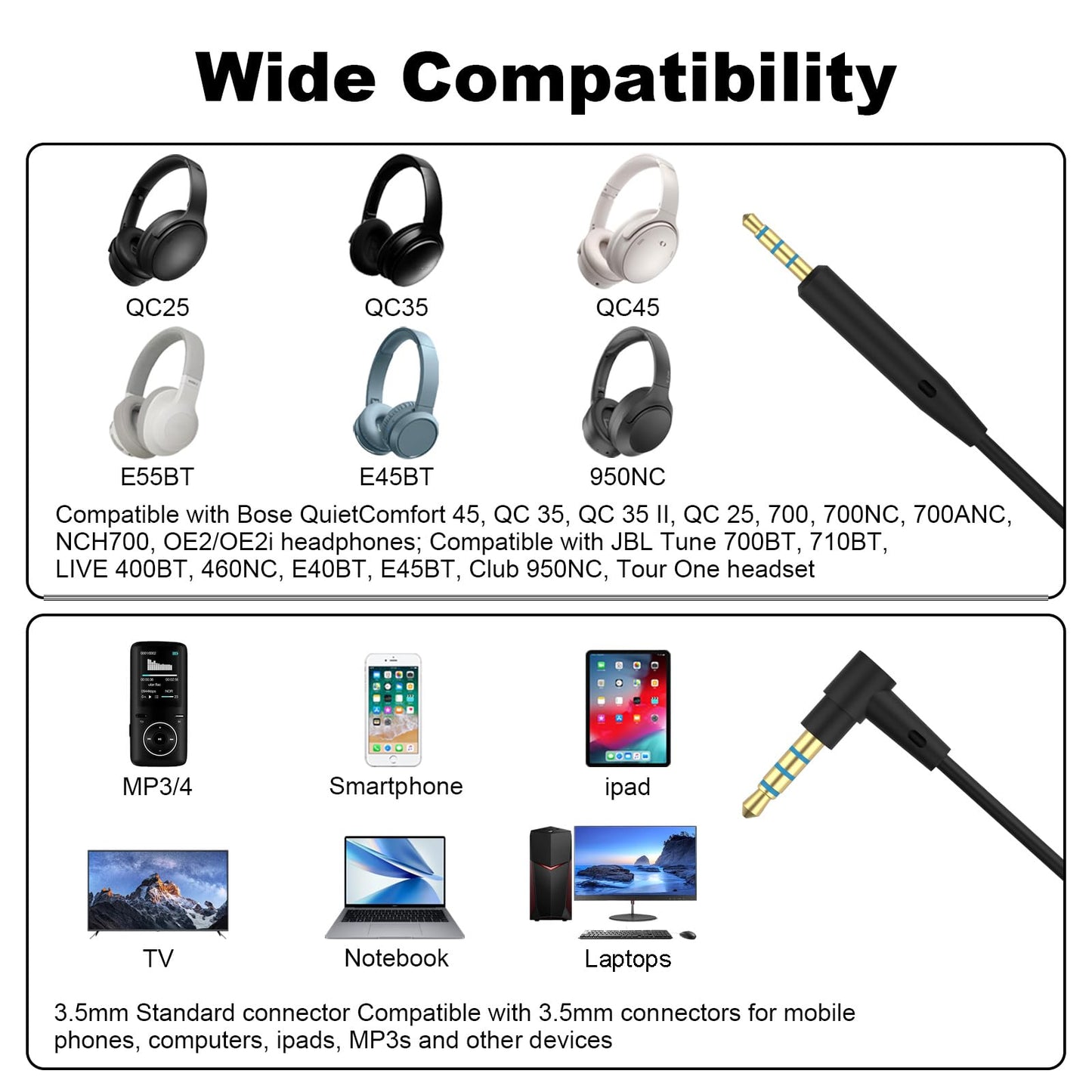 Xivip Replacement Audio Cable with Inline Remote & Microphone Headphone Compatible with Bose QuietComfort QC45 QC35II QC35 QC25 On-Ear2 OE2 OE2i…