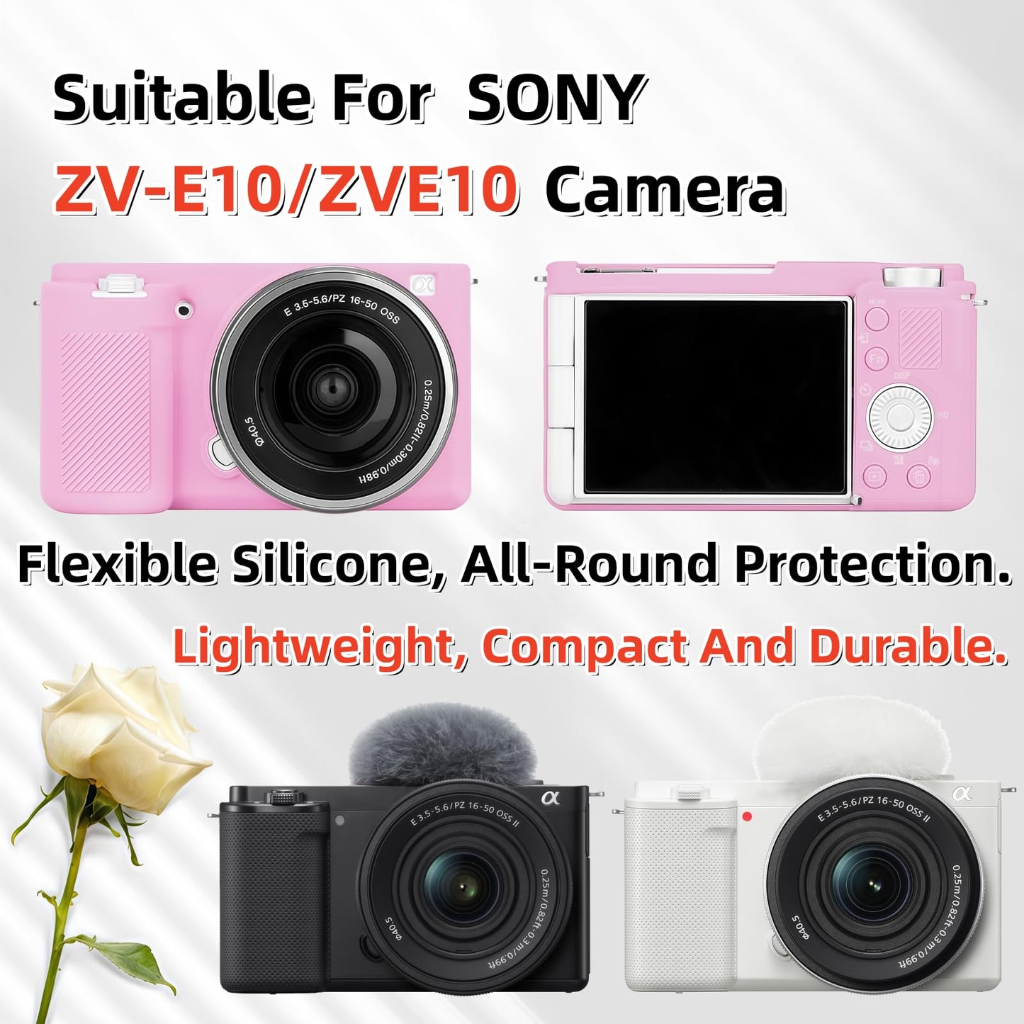 SZHSYJY ZV-E10 Case, Soft Silicone Protective Case for Sony ZV-E10 ZVE10 Camera,Comes with 2 Screen Protectors and 1 Wrist Strap. (Pink)