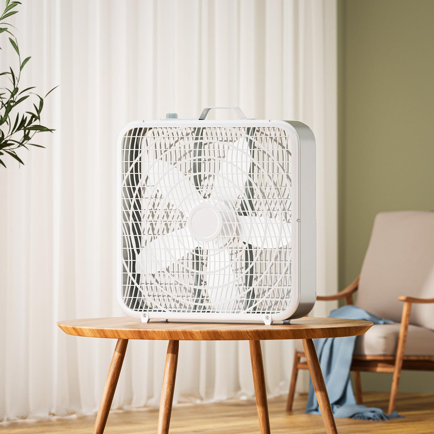 Simple Deluxe 20” Box Floor Fan, 3-Speed Cooling Fan with Aerodynamic Shaped Fan Blades, Convenient Carry Handle and Safety Grills, White