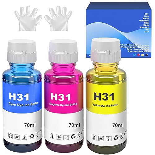 SHUOLEI 31 Cyan Magenta Yellow Ink Bottle Set Compatible Replacement for HP Smart Tank Printer 6001 7602 5101 5000 7301 5102 757 7601 7601 755 6002
