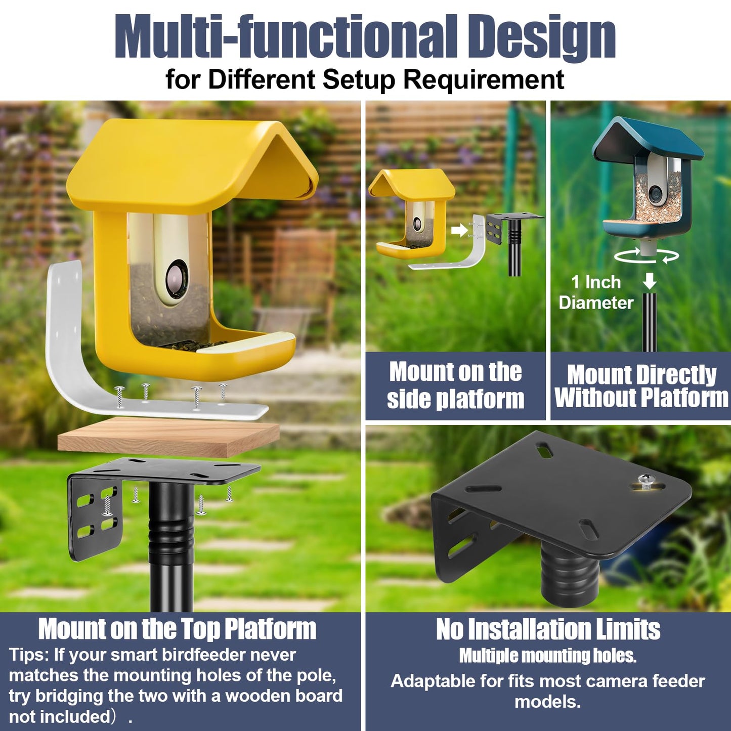 Gtongoko Smart Bird Feeder Pole 1-Inch Dia 79 Inch Bluebird House Pole for Outdoors Weather Station Heavy Duty Metal Mounting Kit Adjustable Bird
