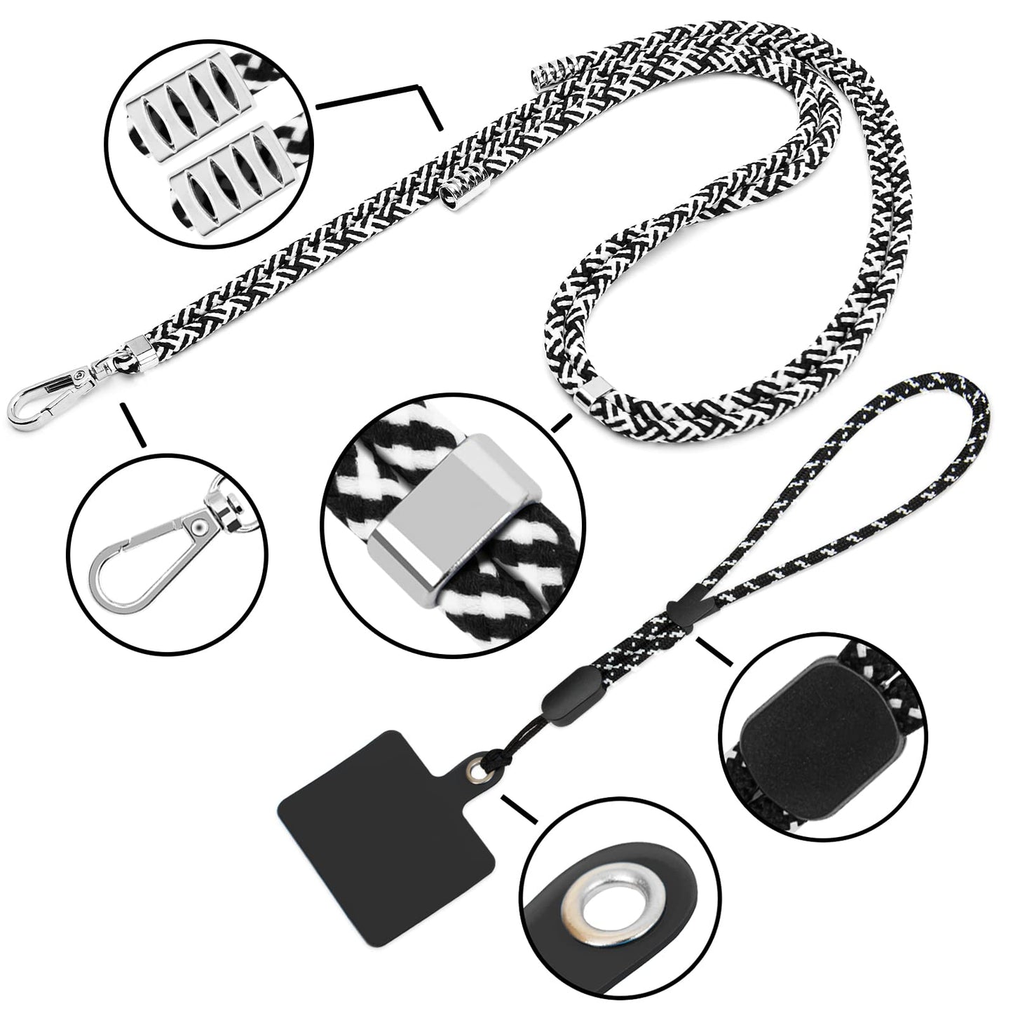 Tsocent Cell Phone Lanyard, Universal 5× Phone Crossbody Lanyard for Around the Neck, 5× Wrist Phone Strap and 10× Mixed Colors Patch Compatible