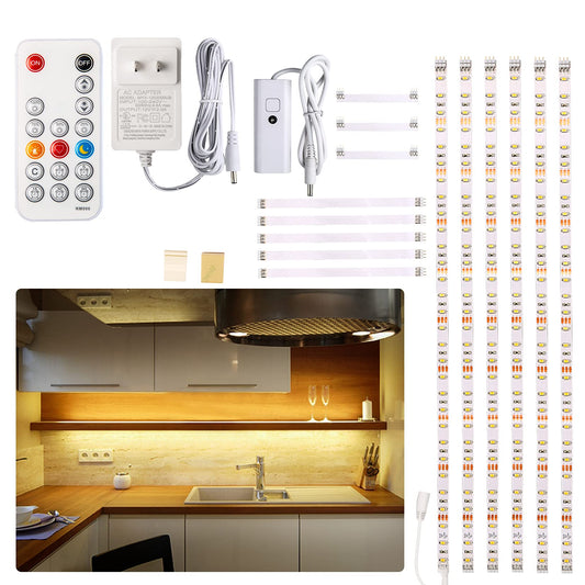 WOBANE Under Cabinet LED Lighting Kit, 6 PCS Dimmable LED Strip Lights with Remote Control Dimmer, 24W Adapter, Hidden 2700K Warm White Set, Bright