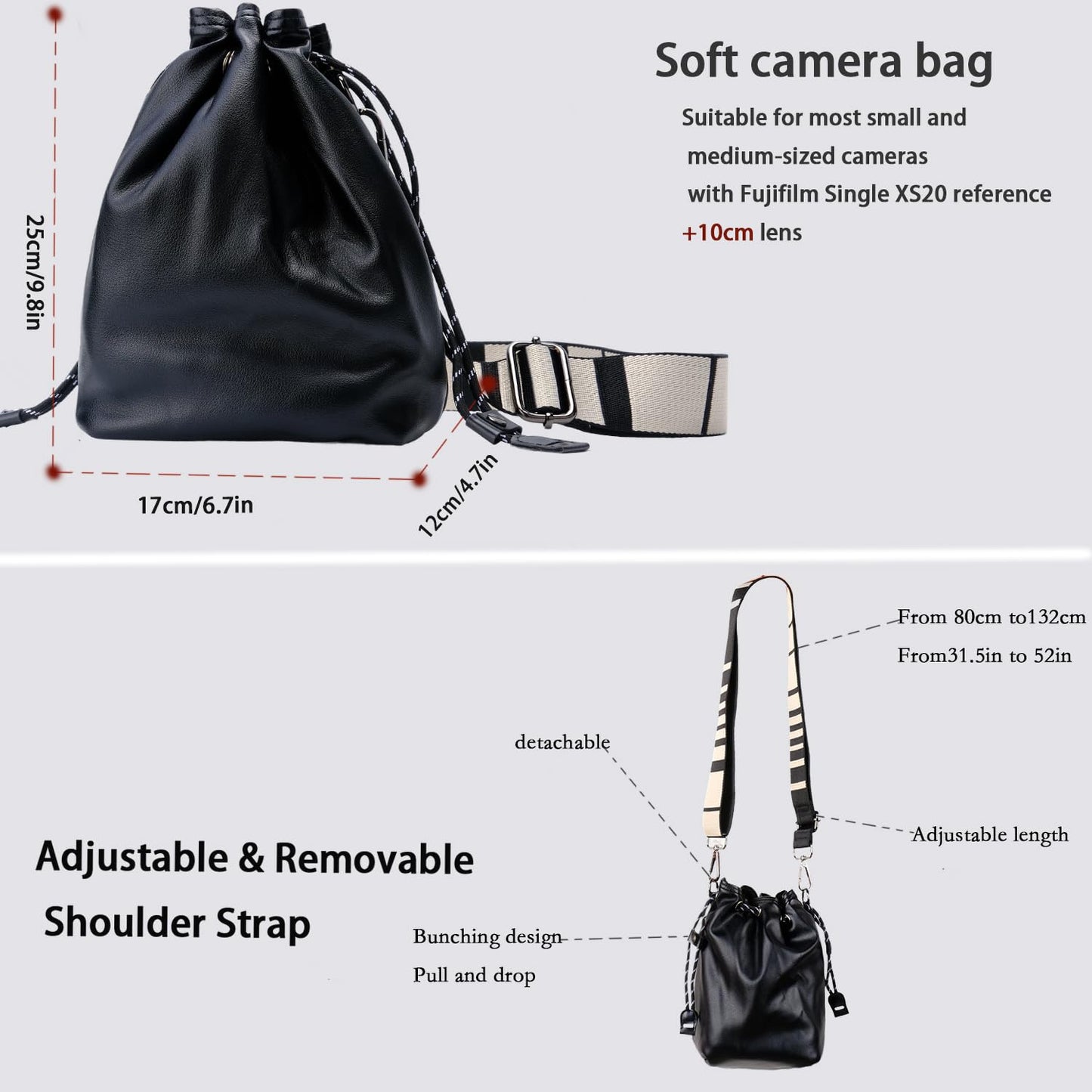 Bowan Small Camera Bag,Camera casing bag,Soft Cute Camera Pouch Handbag compatible with Mirrorless Cameras/Nikon/Canon/Sony/Fuji Camera Case (black