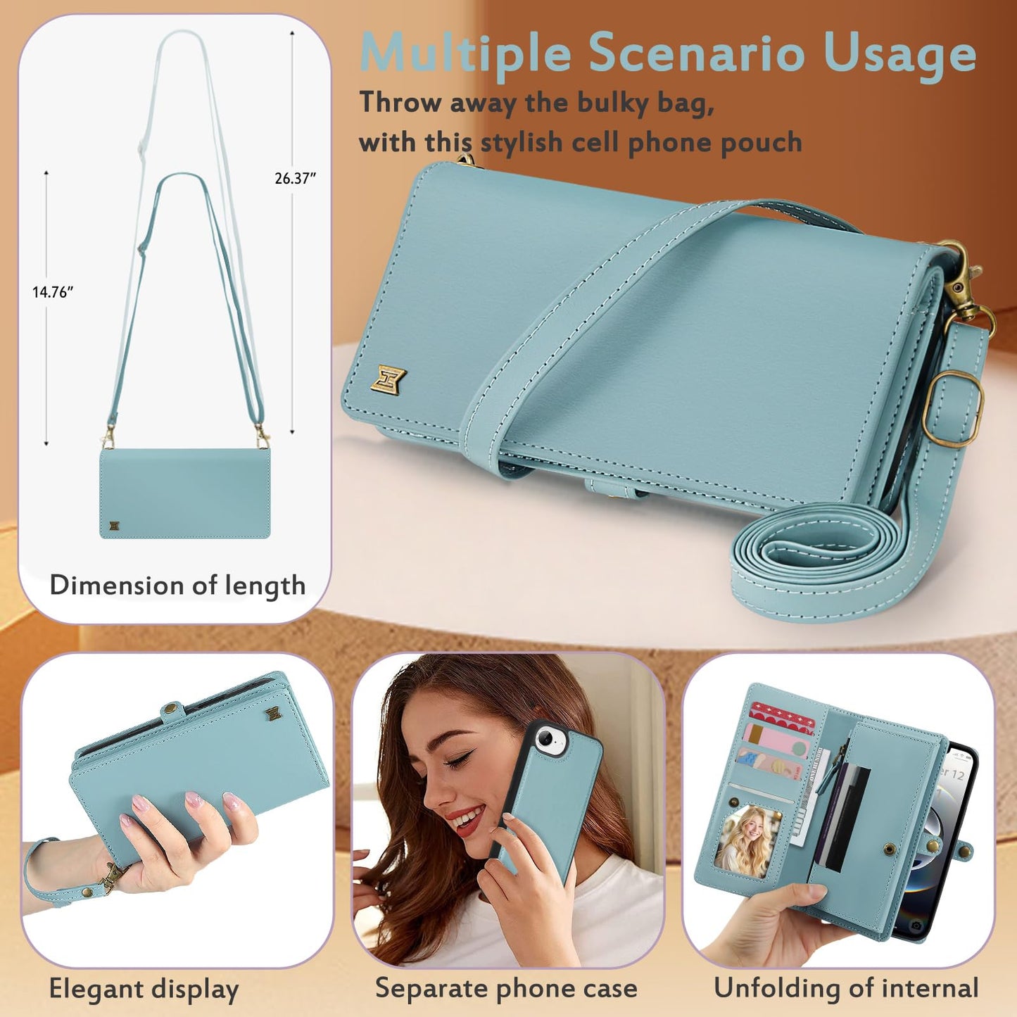 MEGSHI for Wallet Case Compatible with iPhone 16e / 17e ,Multi-Function Detachable 2 in 1 Magnetic iPhone 16e / 17e Case Wallet,Flip Strap Zipper Card