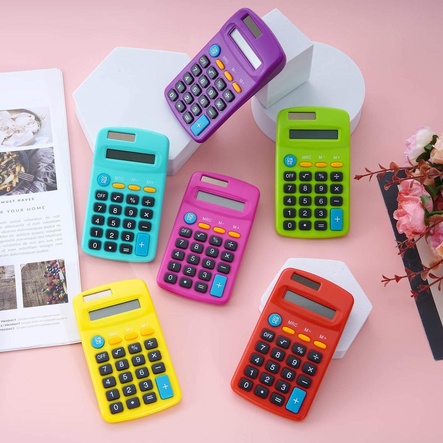 12 Pieces Pocket Calculator,Pocket Size Mini Calculators,8 Digit Display Basic Calculator,Solar Battery Dual Power Desktop Calculators for Students