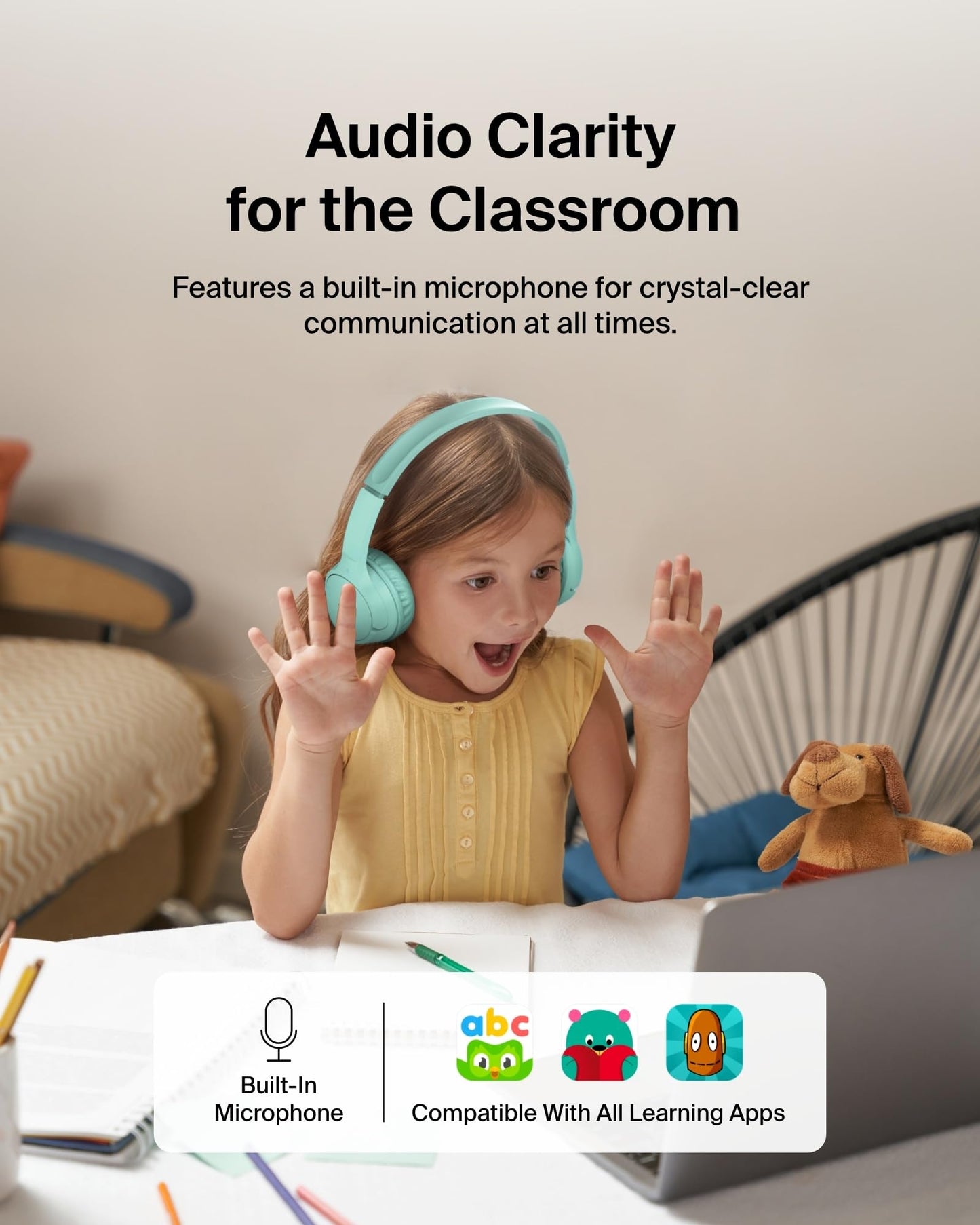 Belkin SoundForm Mini Bluetooth Kids Headphones with Case, 30H Battery Life