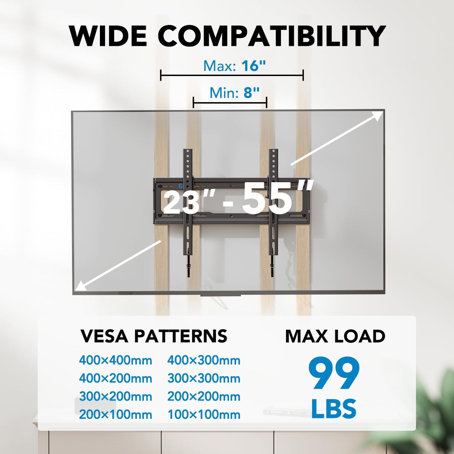 Pipishell Tilt TV Wall Mount Bracket Low Profile for Most 23-55 Inch LED LCD OLED 4K Flat Curved TVs up to 99lbs Max VESA 400x400mm, 8° Tilting for