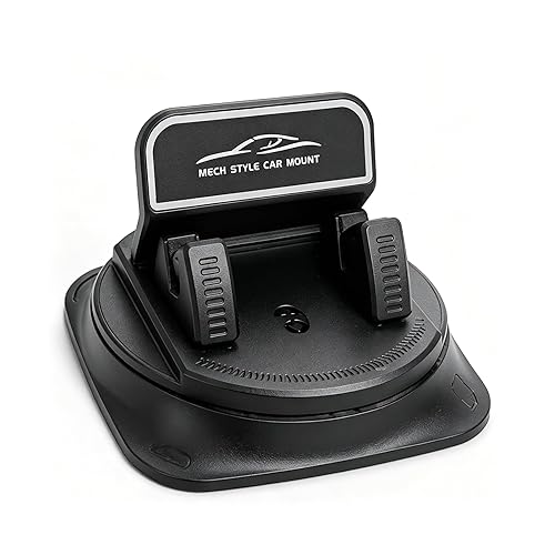 Longgue Dashboard Phone Holder with Adhesive Gel Pad, Anti-Slip Silicone Base & Spring Clip, 360° Rotation for Hands-Free Navigation, Compatible