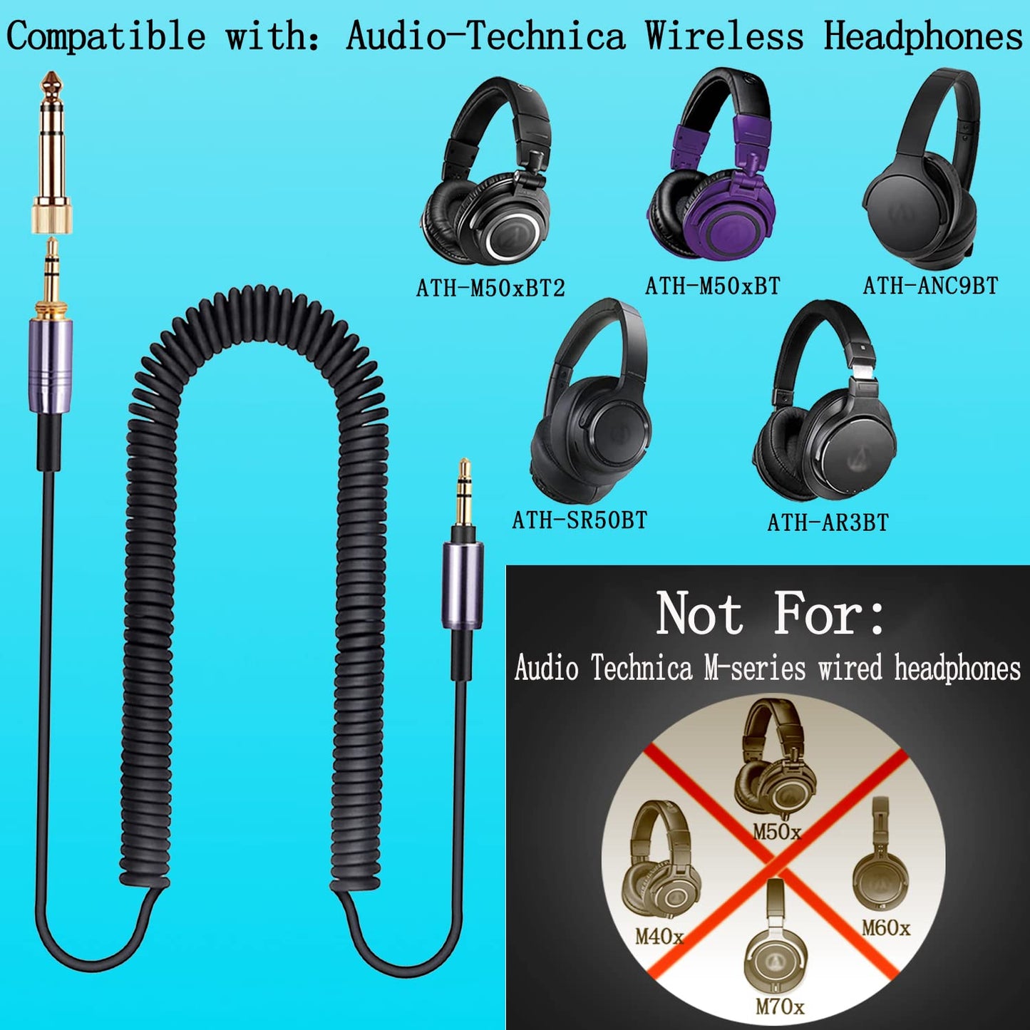FAAEAL WH-1000XM3 Coiled Audio Cable Compatible with Sony WH-1000XM4 WH-1000XM5 MDR-XB950B1 Headsets,Audio-Technica ATH-M50xBT2…