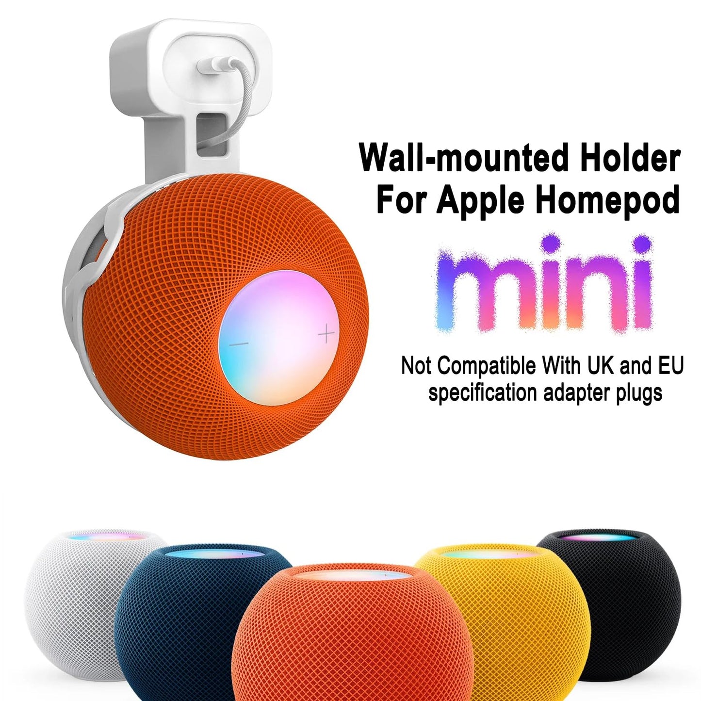 Wall Mount Stand for HomePod Mini Smart Speaker Outlet Holder with Cable Storage Quality ABS Hard Case Socket Space Saving Indoor Kitchen Bathroom
