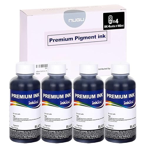 NUGU 4 Black Refill Ink, Premium Pigment Inks Made by in Korea, for HP 970 971 711 903 952 953 954 955 972 973 975 993 Inkjet Printer for Refillable
