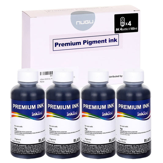 NUGU 4 Black Refill Ink, Premium Pigment Inks Made by in Korea, for HP 970 971 711 903 952 953 954 955 972 973 975 993 Inkjet Printer for Refillable
