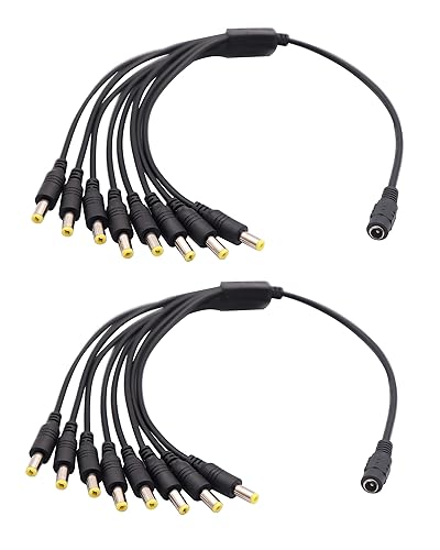 zdyCGTime 2Pack DC Power Female to Male Splitter Adapter Cable 1 Female to 8 Male 5.5mm x 2.1mm DC Power Supply Splitter Cord for Security CCTV