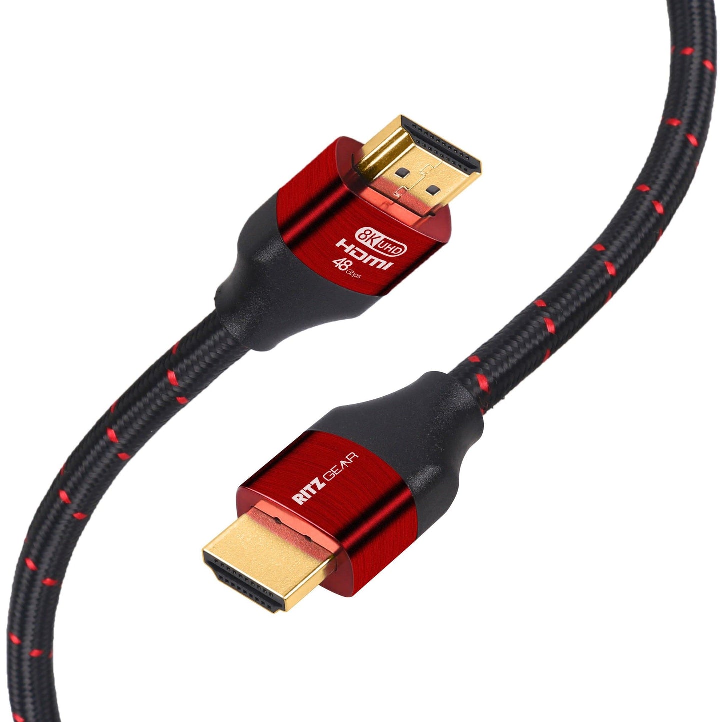 Ritz Gear 8K HDMI 2.1 Cable 3.3 ft. [2 Pack] 48 Gbps Ultra High Speed Braided Nylon Cord & Gold Connectors - 8K@60Hz UHD